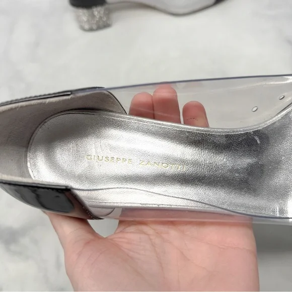 Giuseppe Zanotti Vitrum Clear Rhinestone Embellished Block Heel Pump Flats 40